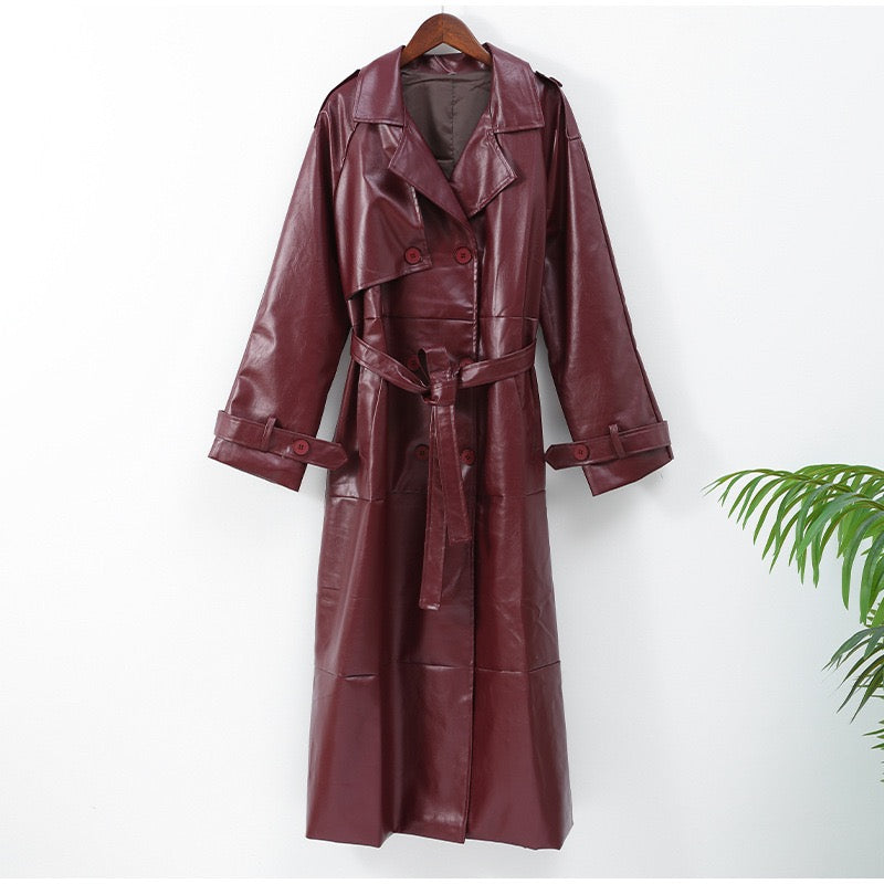 faux leather trench coat