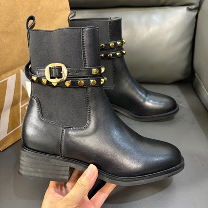 Black Ankle Boots with Studded Detail