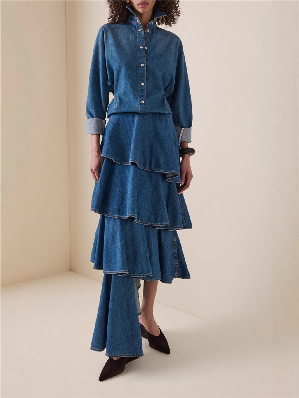 Ruffled tiered denim set