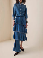 Ruffled tiered denim set