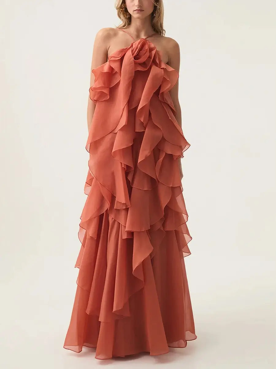 Stitching ruffled dress