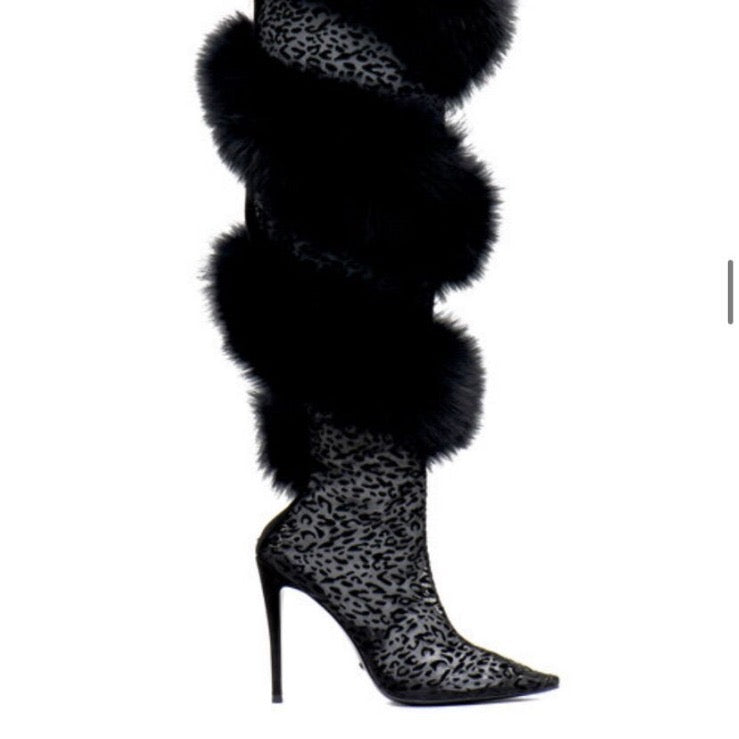 Fur high heel boot
