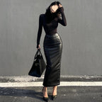 Elegant mid length slit hip skirt