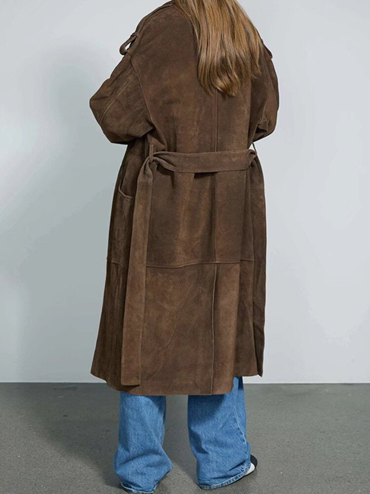 Chic long suede coat