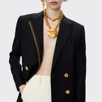 Crepe Knit Gold Button Jacket
