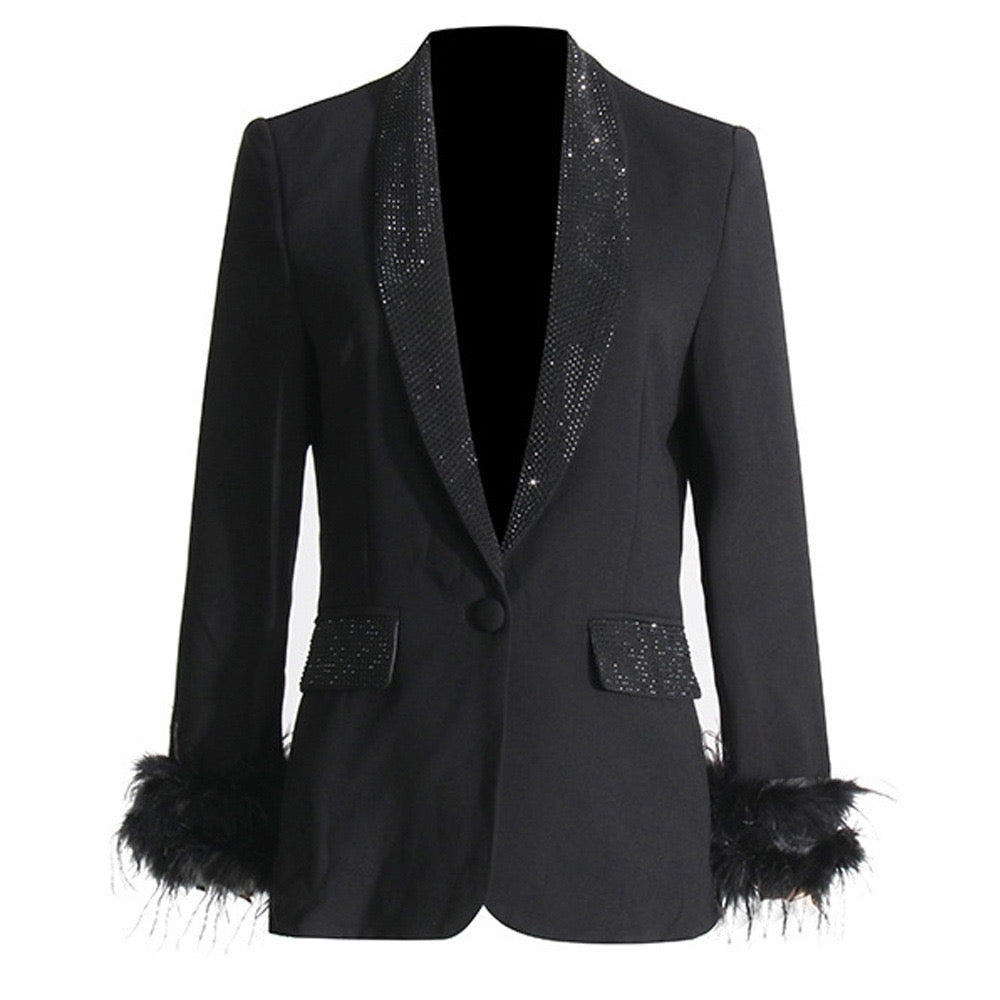 Blazer with feathers