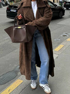 Chic long suede coat