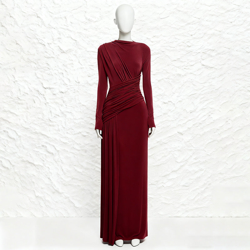 Asymmetric ruched bodice maxi