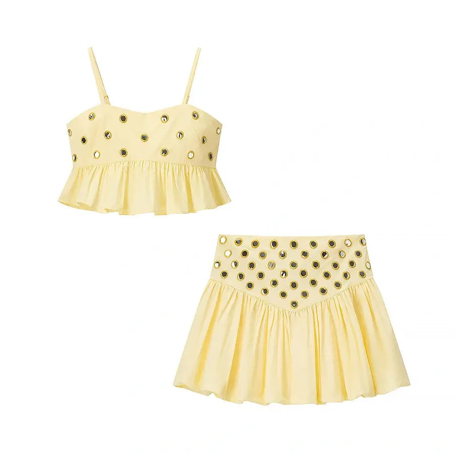 Summer Chic Eyelet Ruffle Tops & Skirts Set – 3-Color Collection