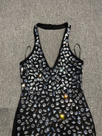 Halter rhinestone asymmetrical high slit dress