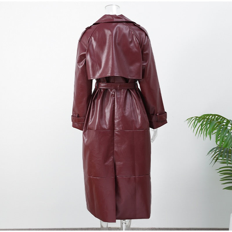 faux leather trench coat