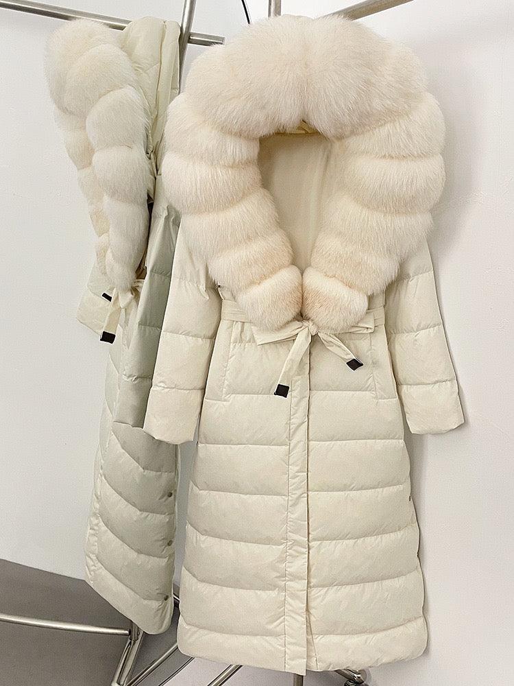 Winter Womens Hooded Fur Collar Down Jacket Long Coats Overcoat Zipper