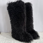 Women's Winter Faux Mongolian Fur Knee High Snow Boots-Warm Fashionable Solid Boots