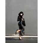 Elegant mid length slit hip skirt