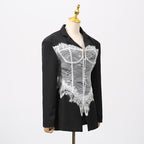 Lace design stitching blazer dress