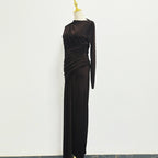 Asymmetric ruched bodice maxi