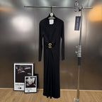 Jersey maxi dress with metallic decor at the waist