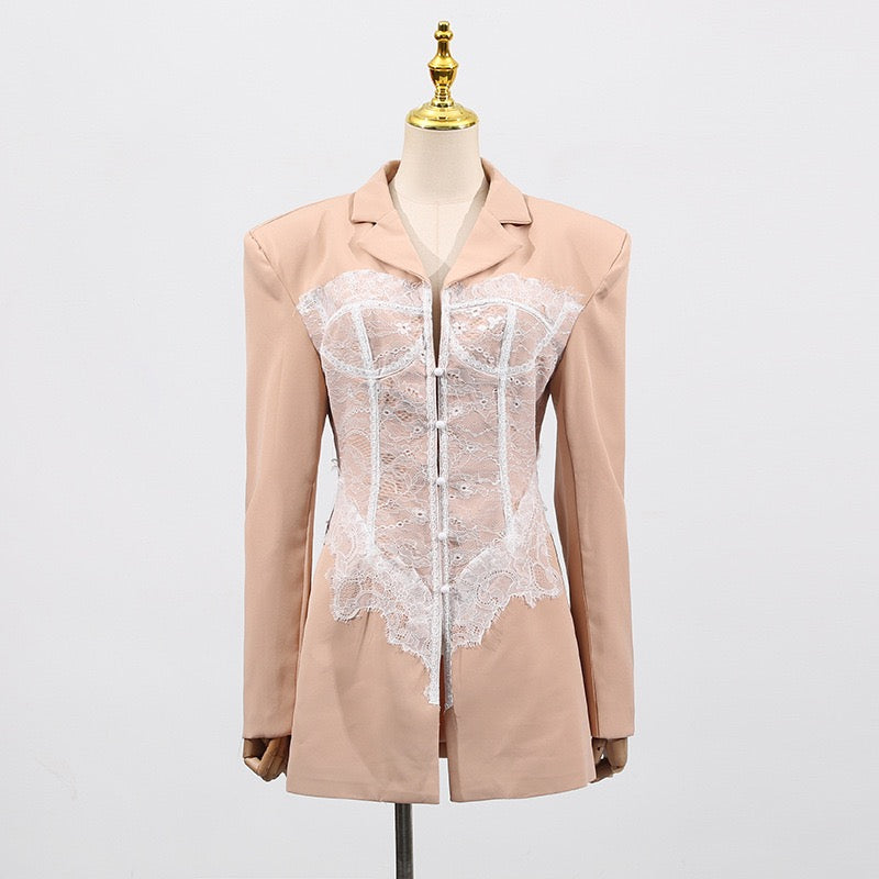 Lace design stitching blazer dress