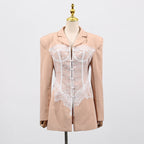 Lace design stitching blazer dress