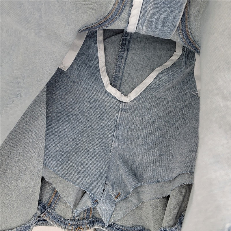 Ruffled denim mini skirt