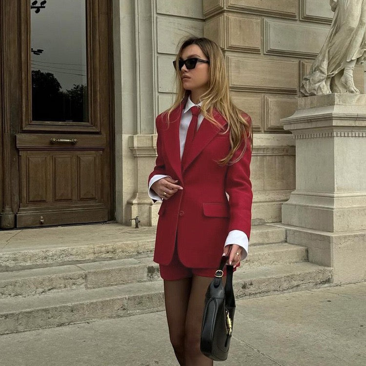 Stella Red Short and Jacket Set with Tie