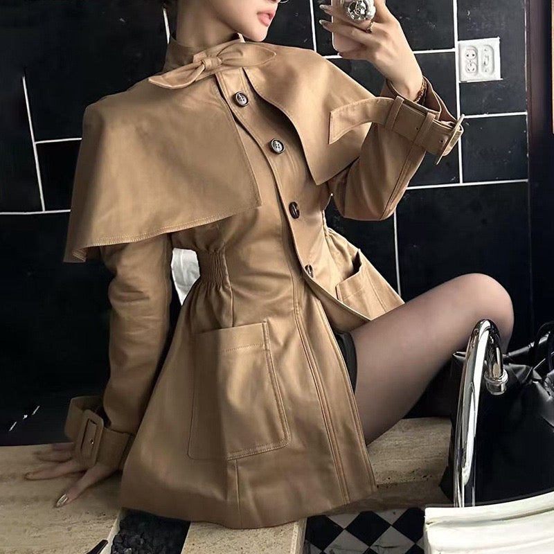 Camel cape trench coat