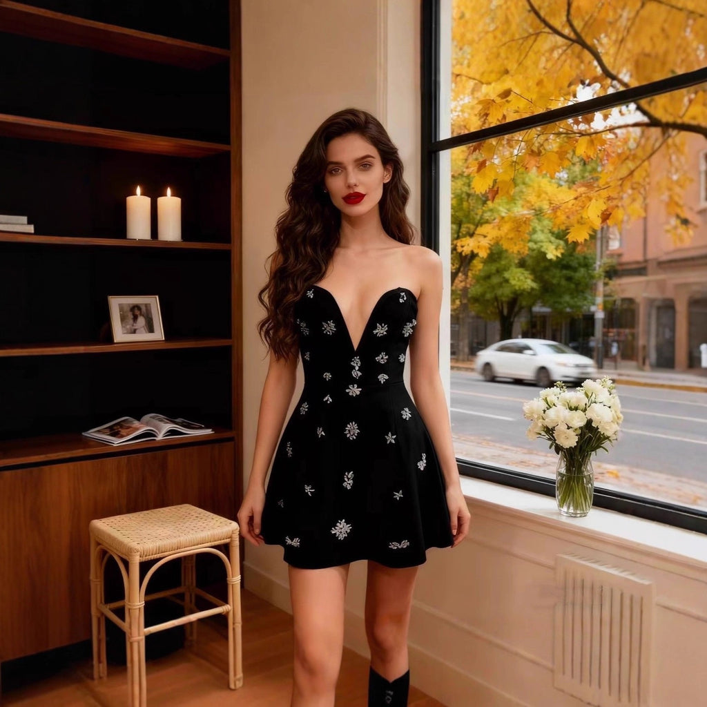 Sexy diamond encrusted backless