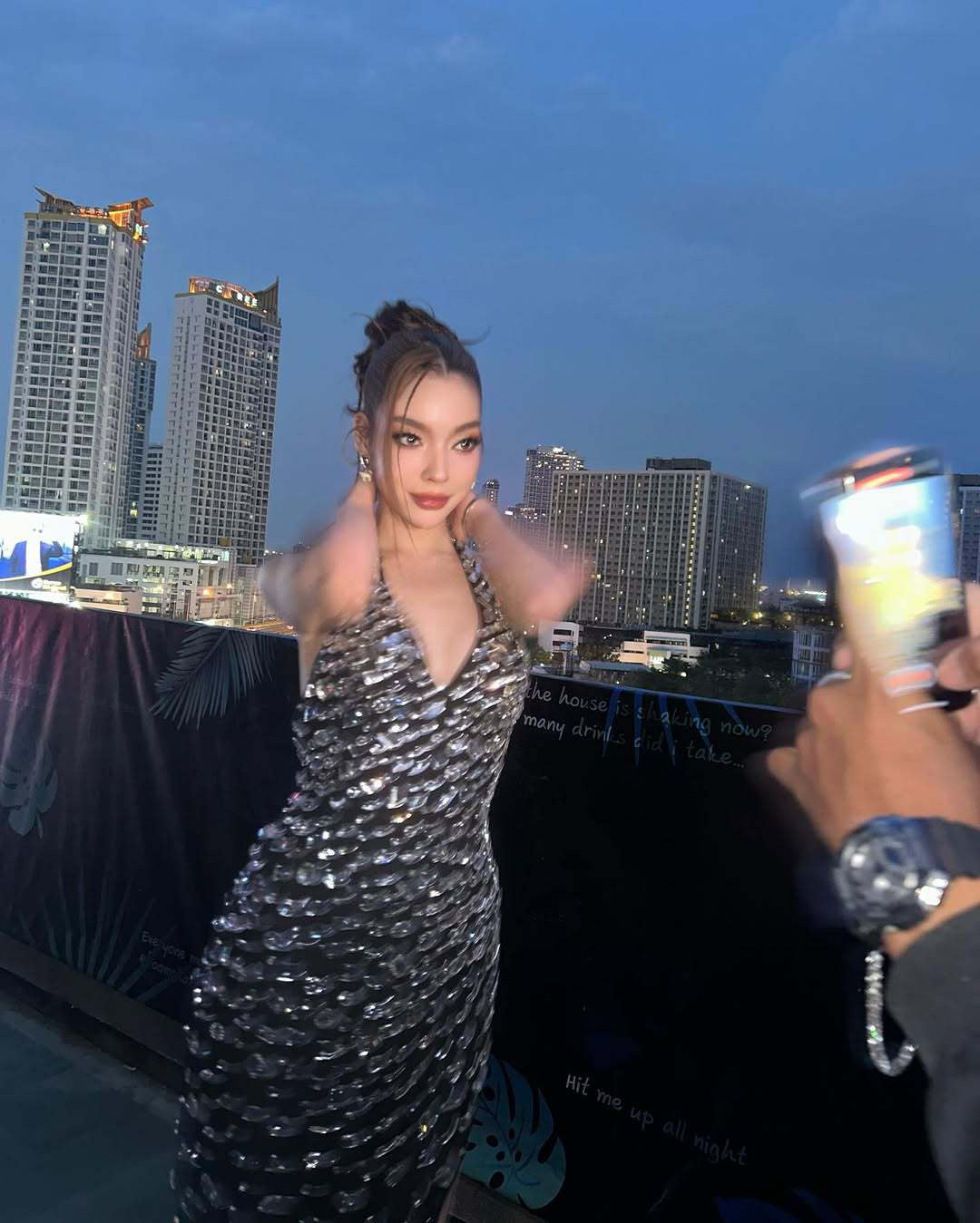 Halter rhinestone asymmetrical high slit dress