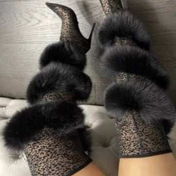 Fur high heel boot