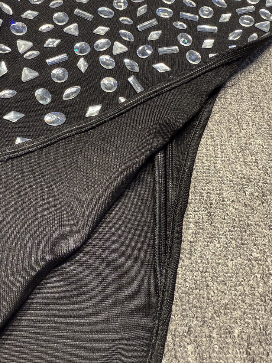 Halter rhinestone asymmetrical high slit dress