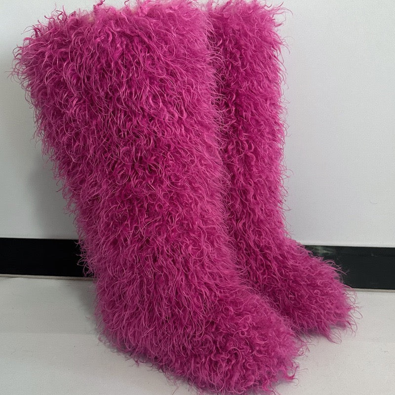 Women's Winter Faux Mongolian Fur Knee High Snow Boots-Warm Fashionable Solid Boots