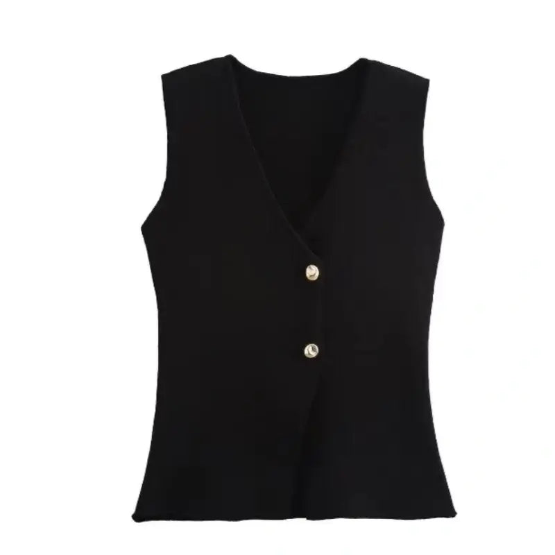 Elegant Plum Two-Piece Set – Sleeveless Button Vest & Pleated Midi Skirt