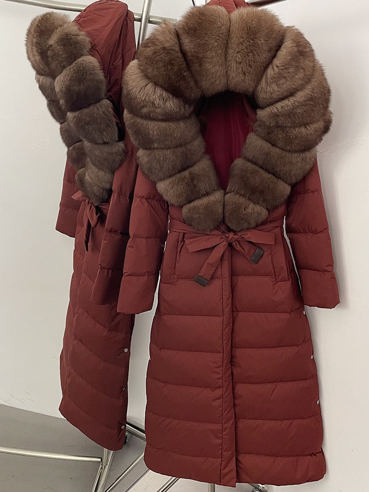 Winter Womens Hooded Fur Collar Down Jacket Long Coats Overcoat Zipper