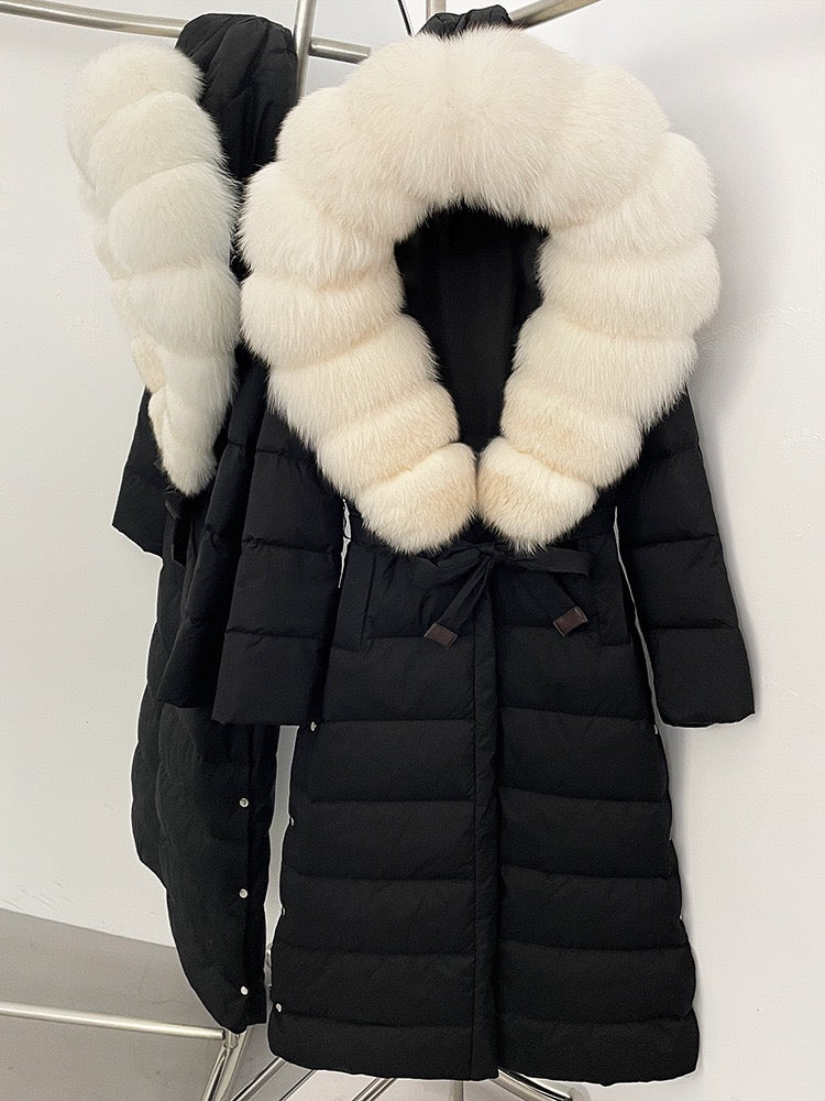 Winter Womens Hooded Fur Collar Down Jacket Long Coats Overcoat Zipper
