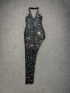 Halter rhinestone asymmetrical high slit dress