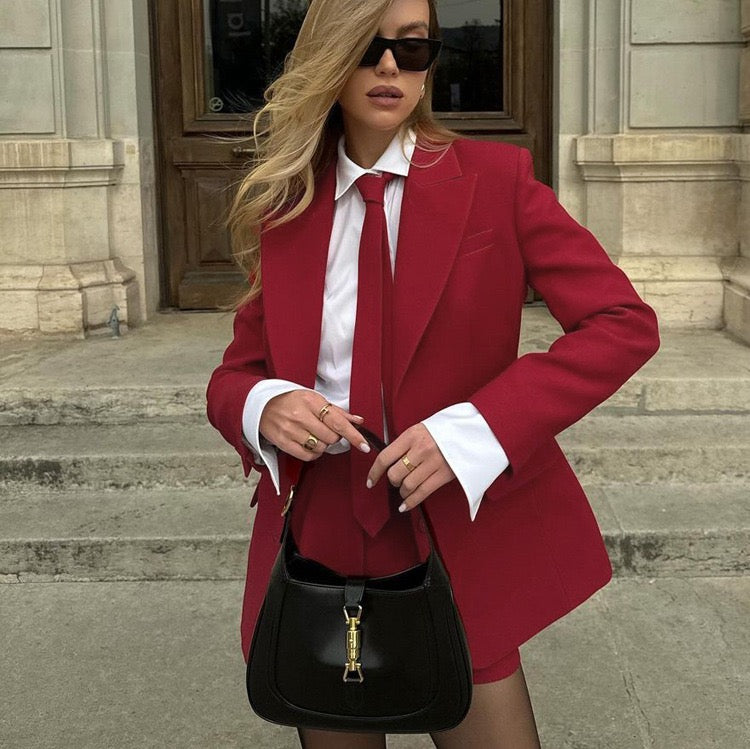 Stella Red Short and Jacket Set with Tie