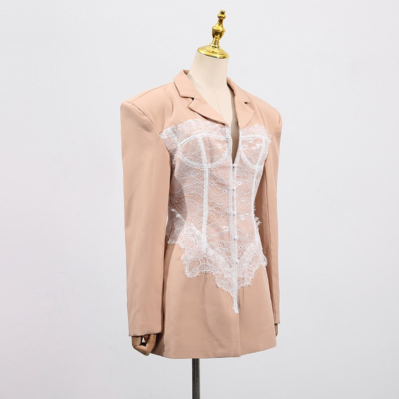 Lace design stitching blazer dress