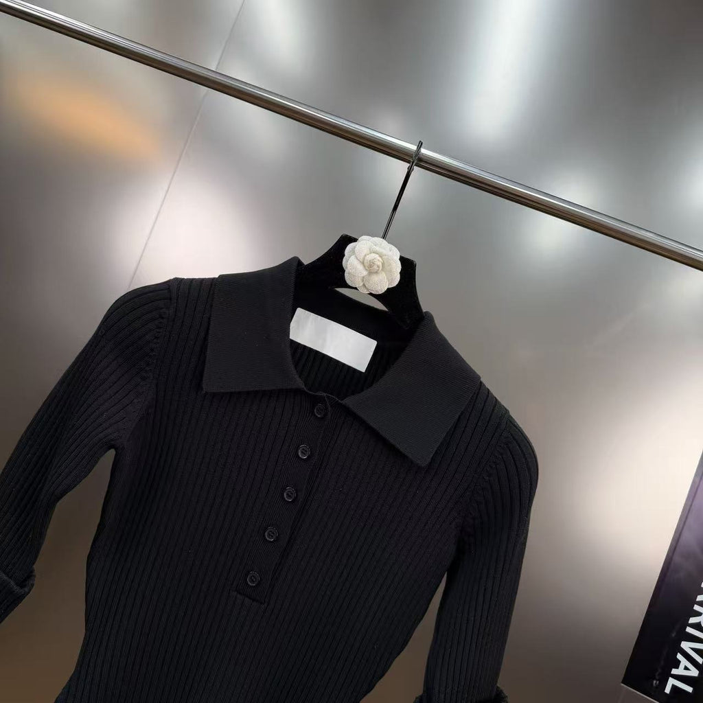 Lapel ribbed belted skirt with top