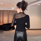 Elegant High Mesh Neck Top