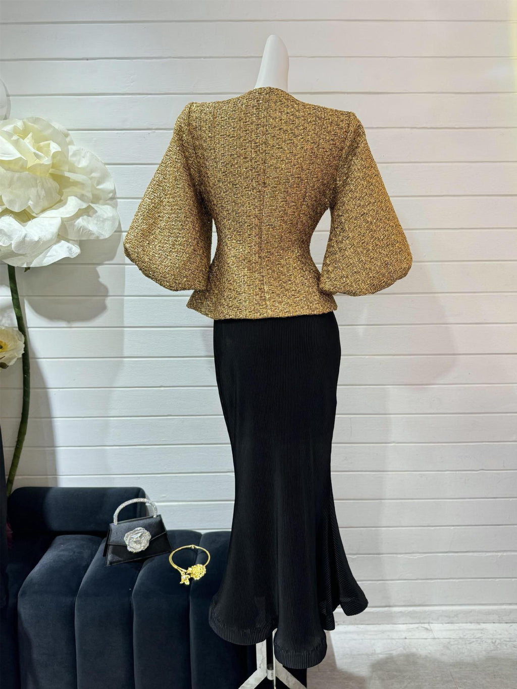 Metallic puff sleeves jacket