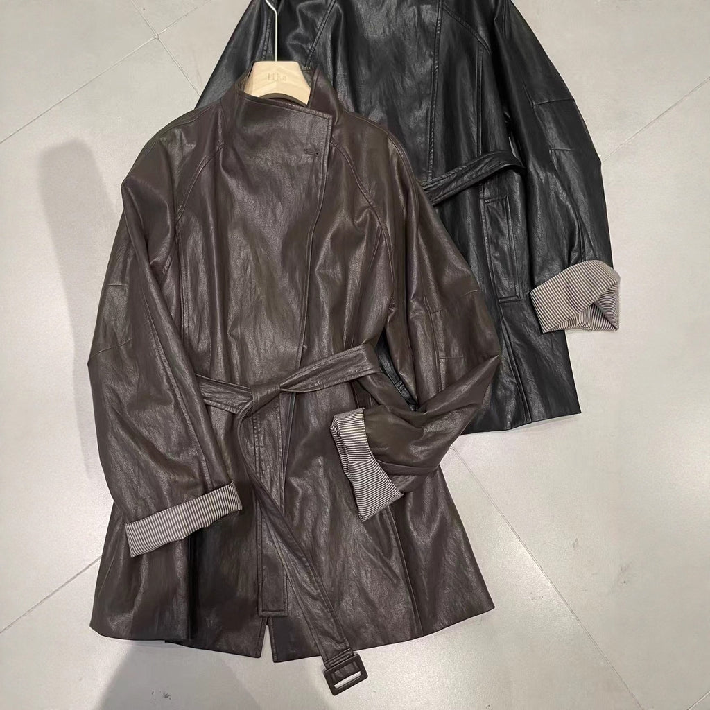 Washed leather jacket