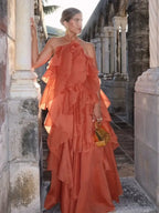 Stitching ruffled dress