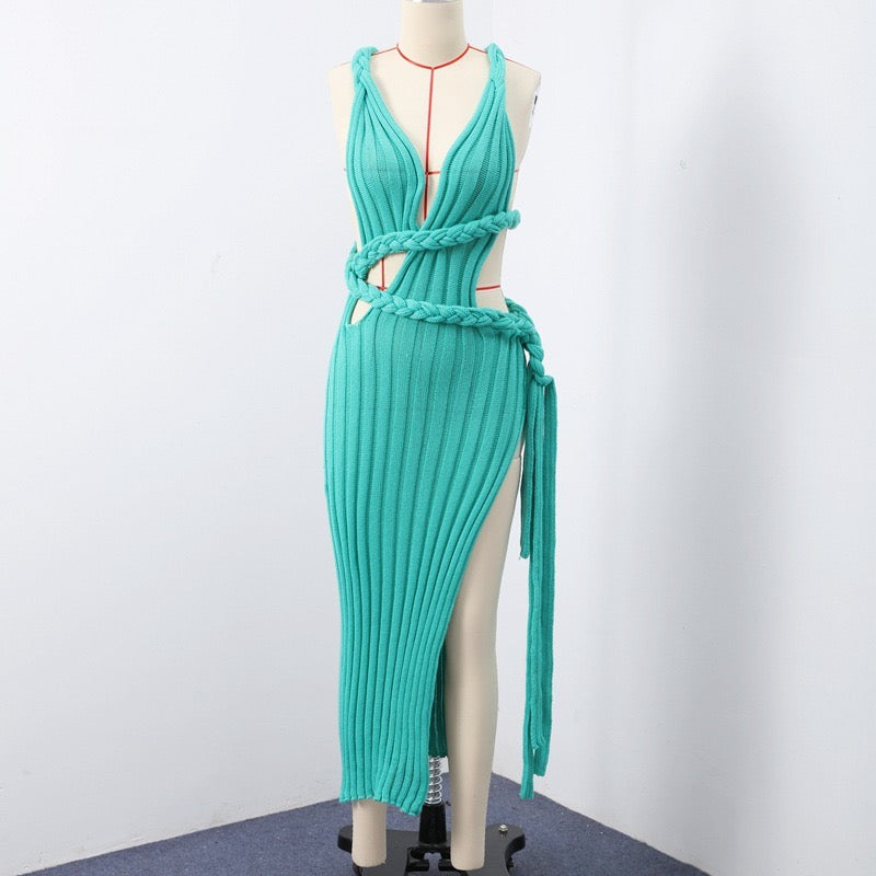 V neck knitted dress
