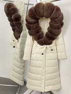Winter Womens Hooded Fur Collar Down Jacket Long Coats Overcoat Zipper