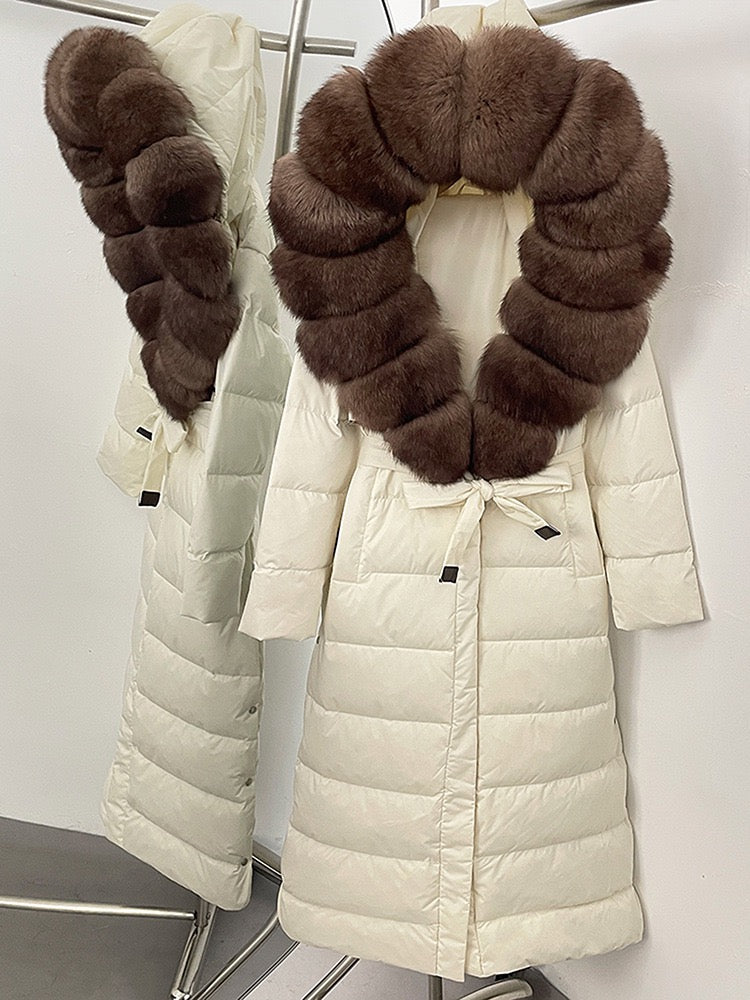Winter Womens Hooded Fur Collar Down Jacket Long Coats Overcoat Zipper