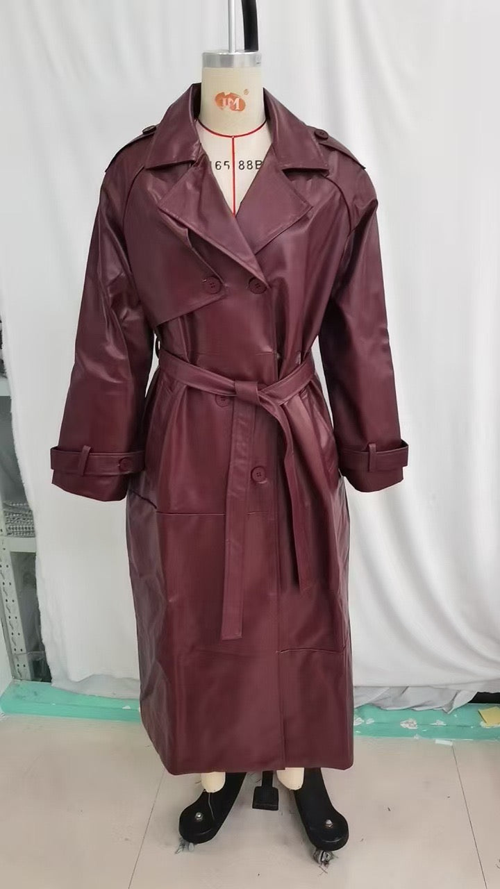 faux leather trench coat