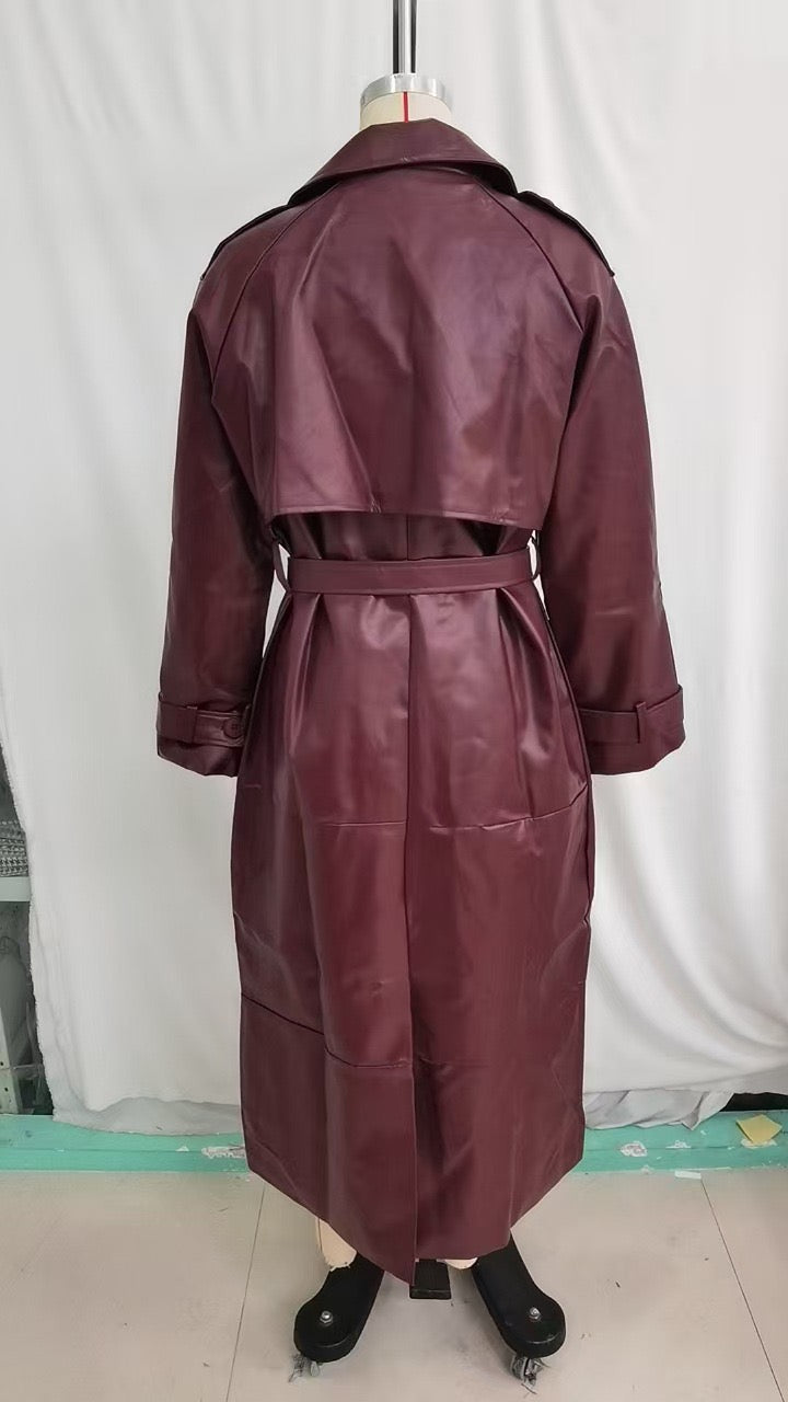 faux leather trench coat