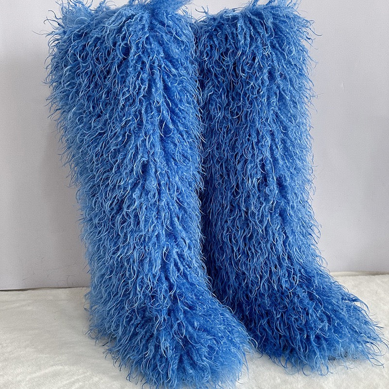 Women's Winter Faux Mongolian Fur Knee High Snow Boots-Warm Fashionable Solid Boots