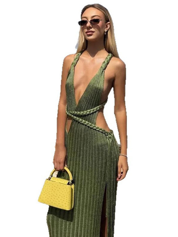 V neck knitted dress