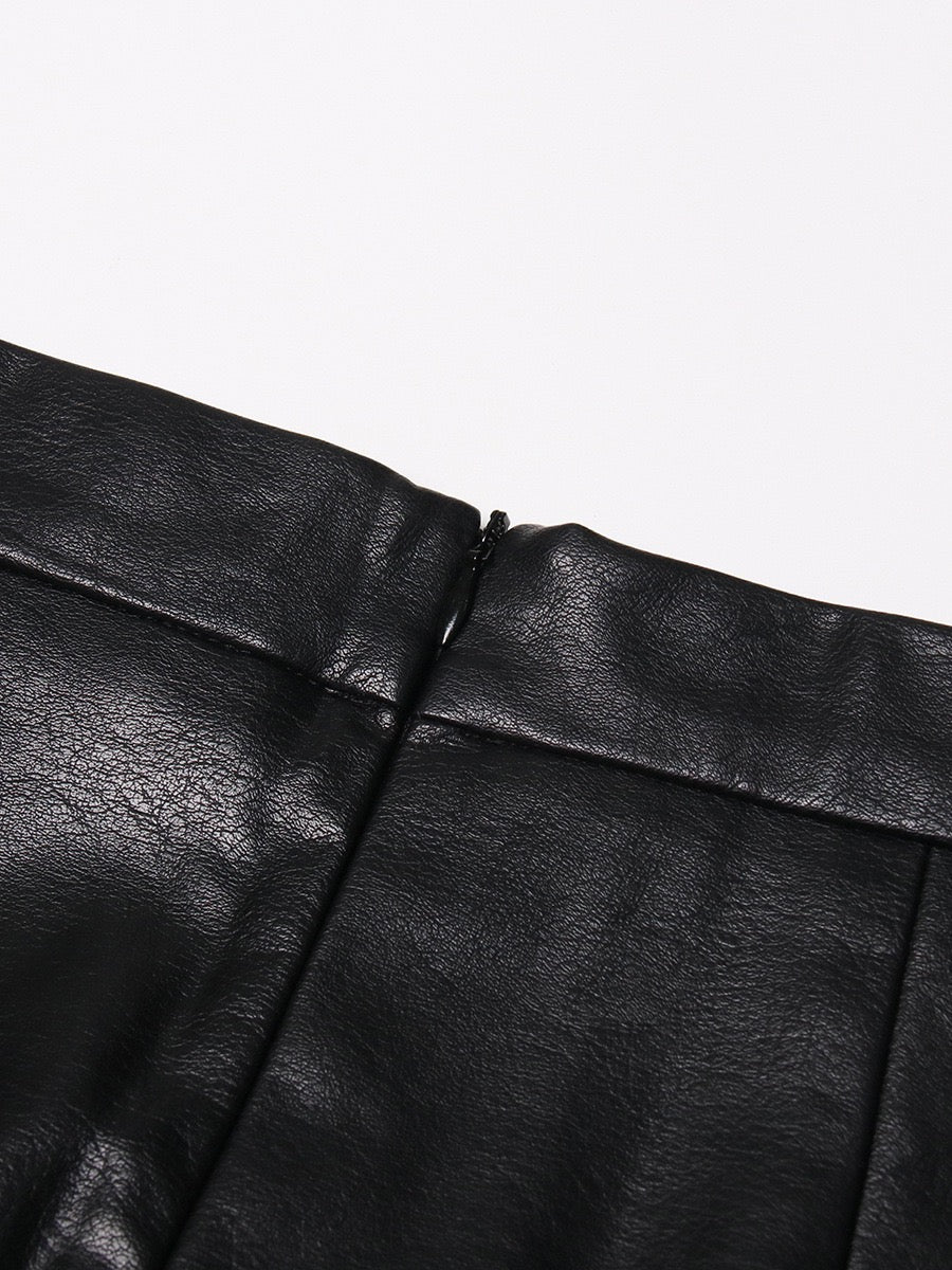 British mid leather skirt style